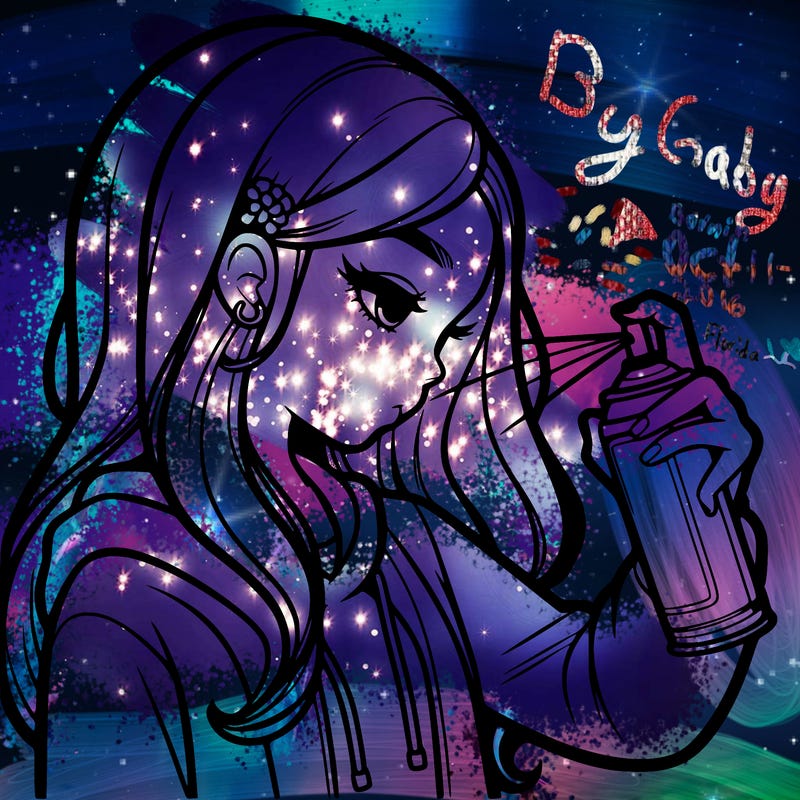 a realistic girl spray painting