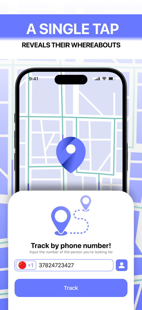 Family locator app interface showing a map and an input field to track location by phone number