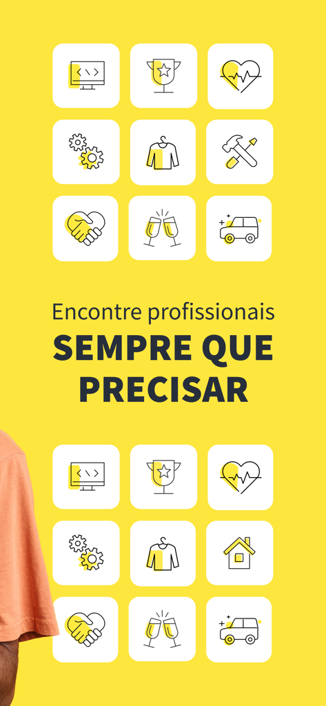 Una muestra de iconos para varios servicios profesionales en la aplicación marketplace de GetNinjas
