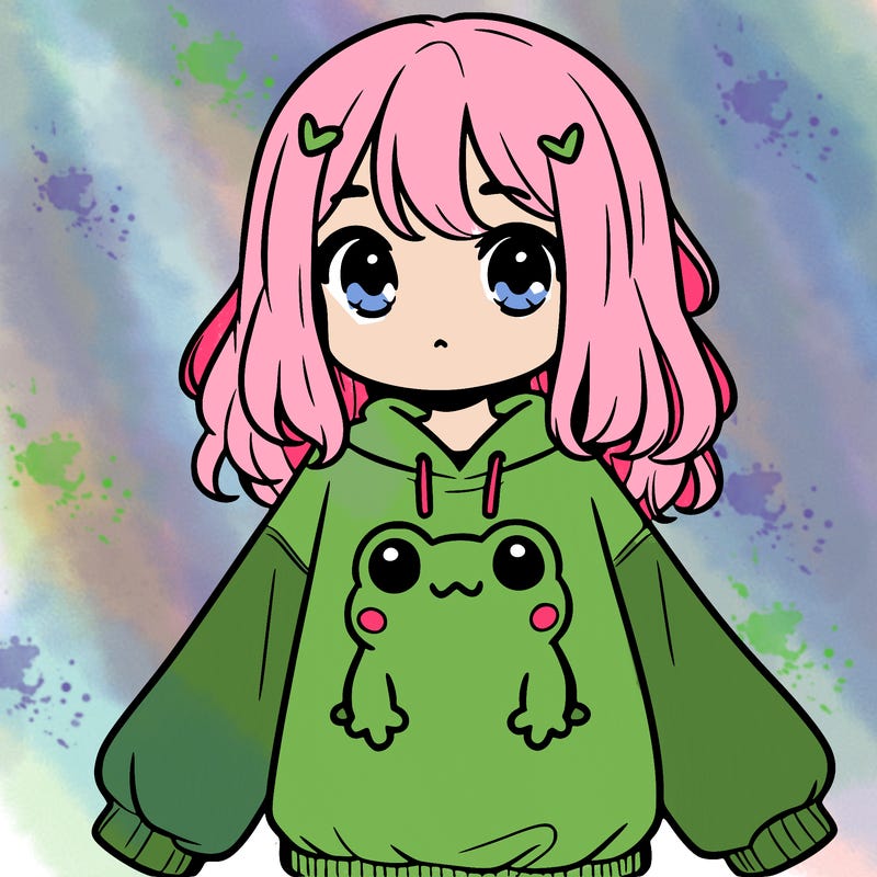girl wearing frogging sweatshirt