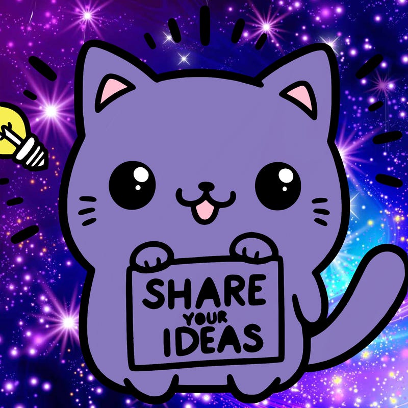 a cute cat saying share your ideas