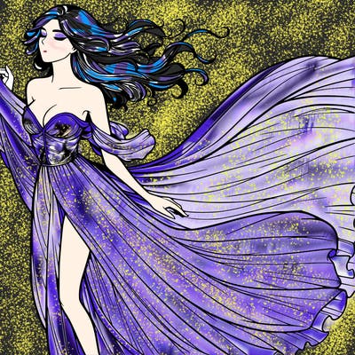 realistic woman in dress flowing the the wind