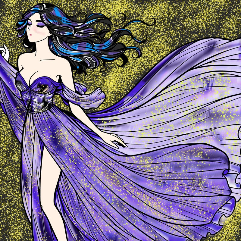 realistic woman in dress flowing the the wind