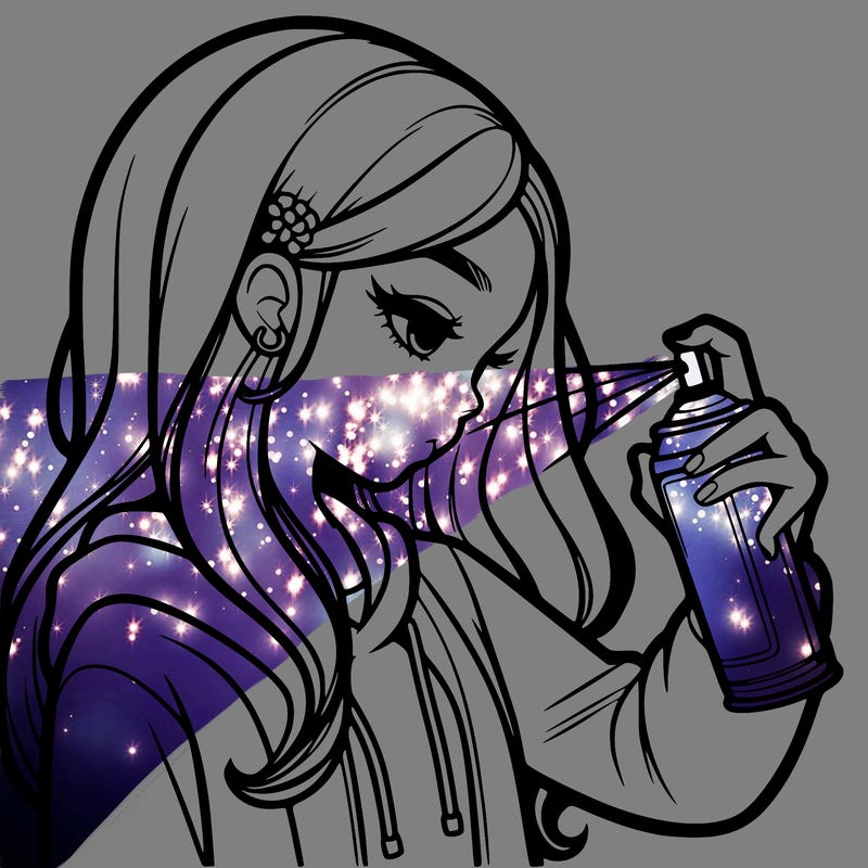 a realistic girl spray painting