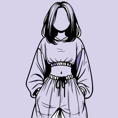 realistic girl faceless with baggy pants and a crop top