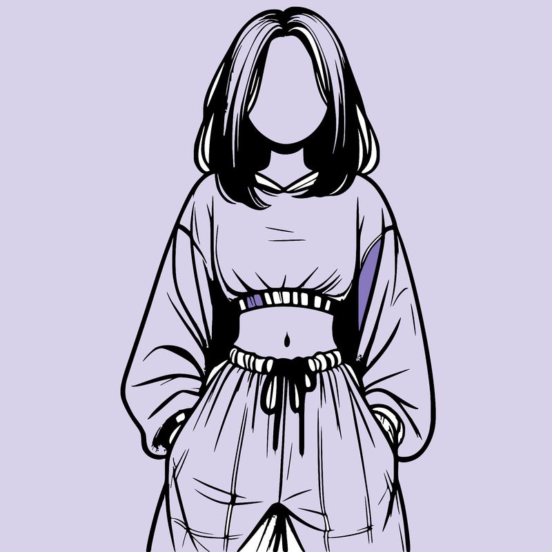 realistic girl faceless with baggy pants and a crop top