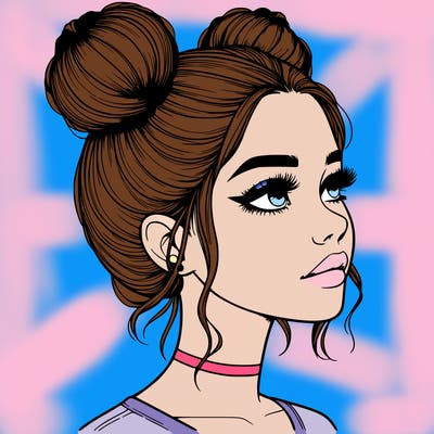 realistic girl with buns on the top of her head