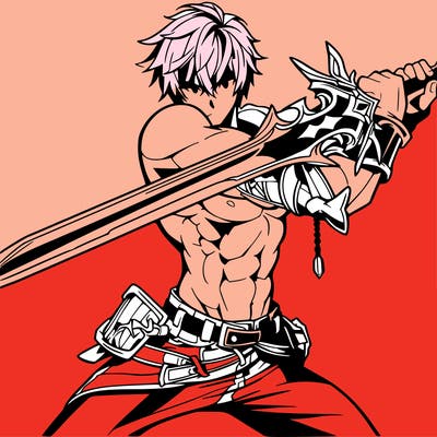 hot anime man fighting with sword