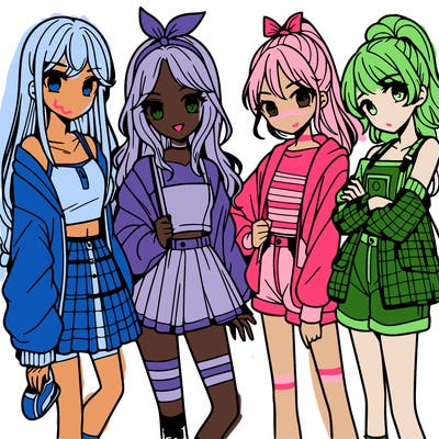 teen manga girls group of 4
