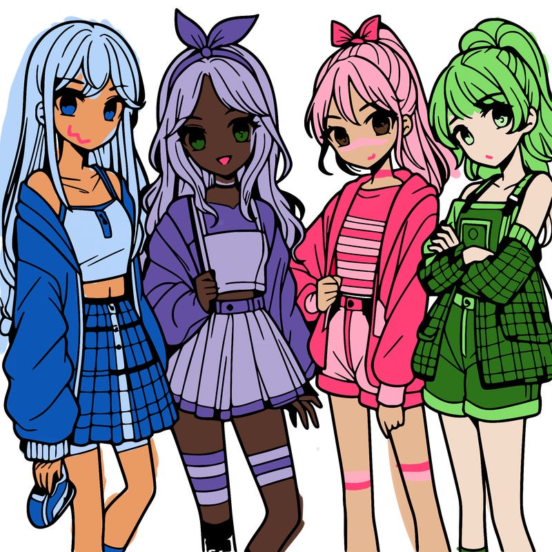 teen manga girls group of 4