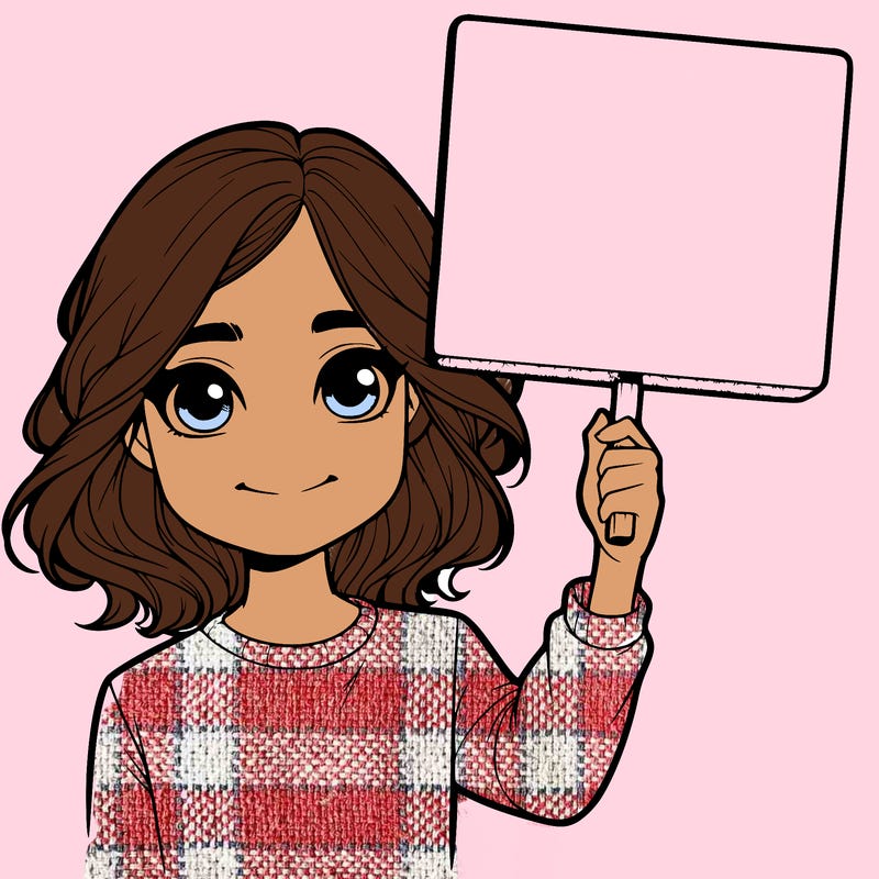 realistic girl holding up a sign