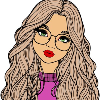 girl with long hair and freckles and glasses realistic