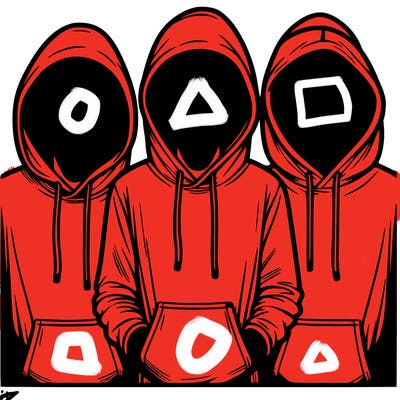 3 faceless people in  hoodies