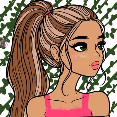 a beautiful and realistic girl with a high pony tail