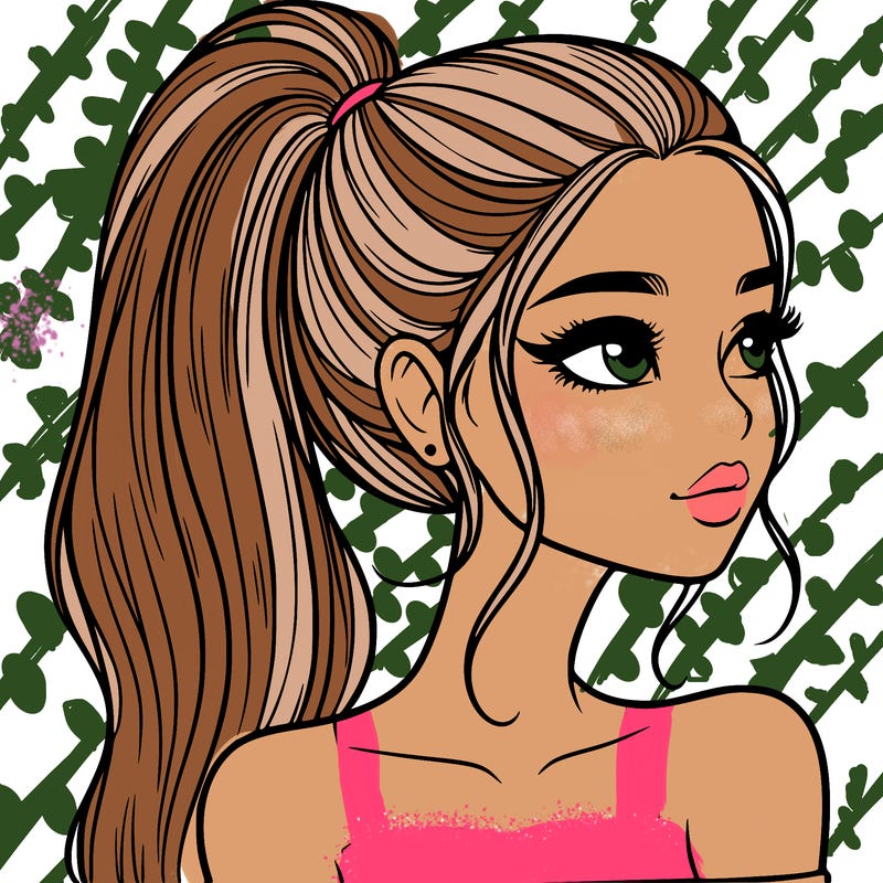 a beautiful and realistic girl with a high pony tail