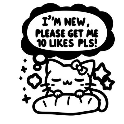 kitty taking a nap dream talking and saying "i'm new, please get me at least 10 likes pls!!"