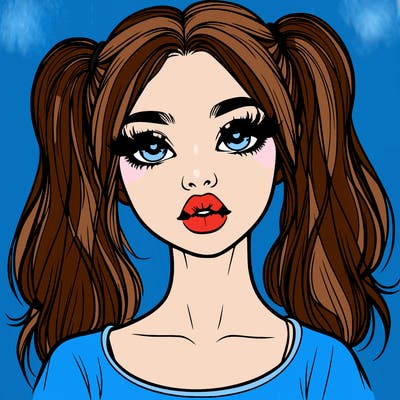 realistic girl with ponytails and lips