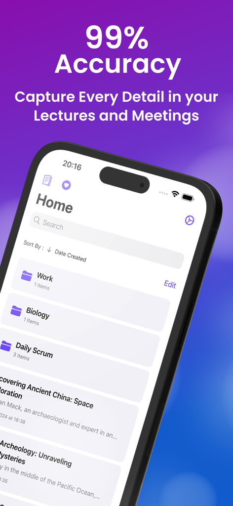 Die Transcribe AI App zeigt eine Genauigkeit von 99 Prozent für Vorlesungen und Besprechungen an