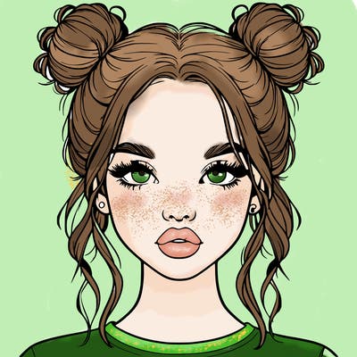 realistic girl with two buns in hair and lips