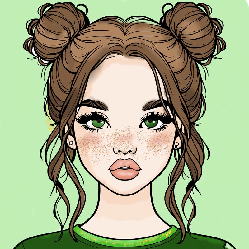 realistic girl with two buns in hair and lips