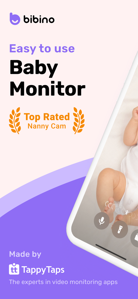 Bibino top rated baby monitor and nanny cam app showing a sleeping baby on a smartphone