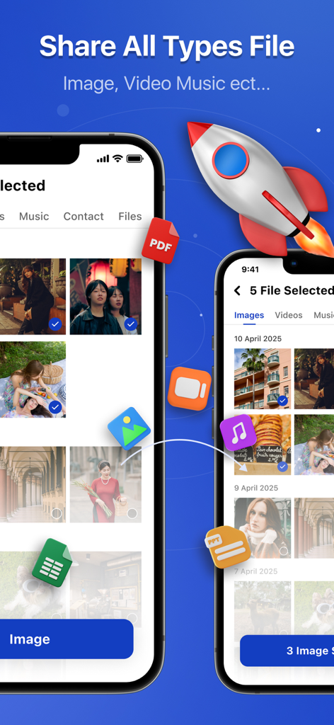 Quick Share - Fast File Share - Captura de pantalla de la app Quick Share mostrando transferencia inalámbrica de fotos, videos y documentos