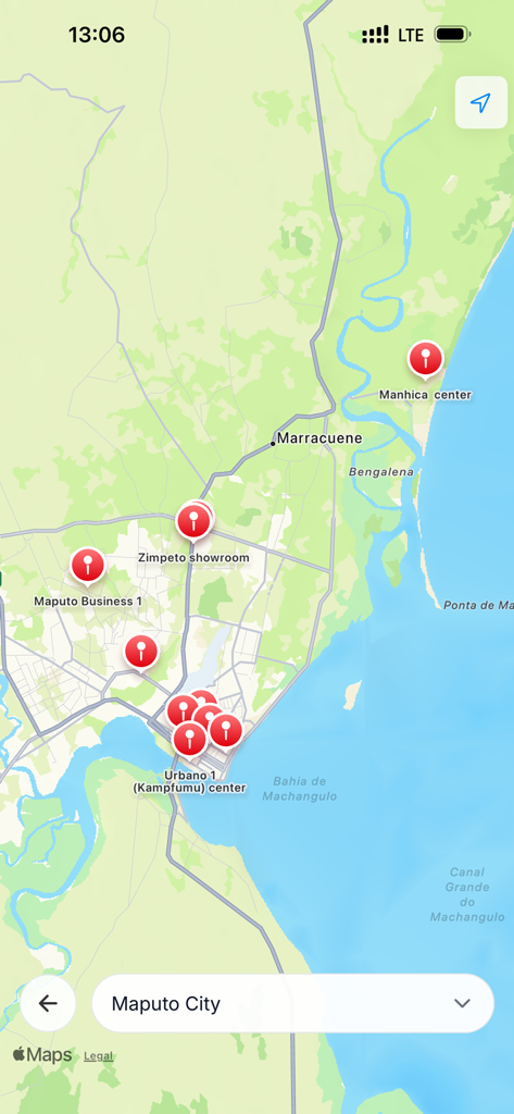 Map of e-Mola service locations in Maputo City