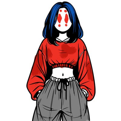 realistic girl faceless with baggy pants and a crop top