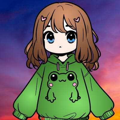 girl wearing frogging sweatshirt