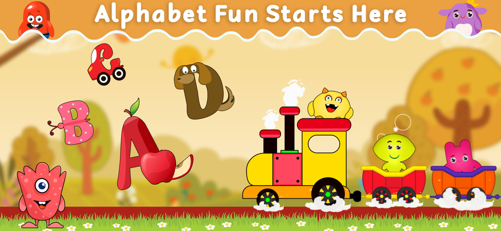 Endless Alphabet ABC App Kids - Alphabet learning game for kids featuring a monster train and animal shaped letters