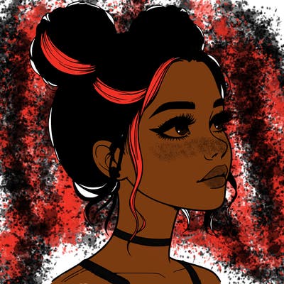 realistic girl with buns on the top of her head