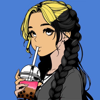 realistic girl with braided hair drinking boba