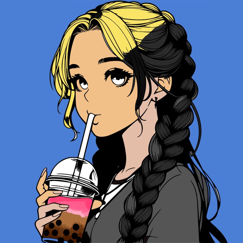 realistic girl with braided hair drinking boba