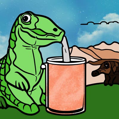 dinosaur drinking juice animated