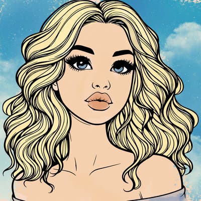 realistic girl with wavy hair and lips