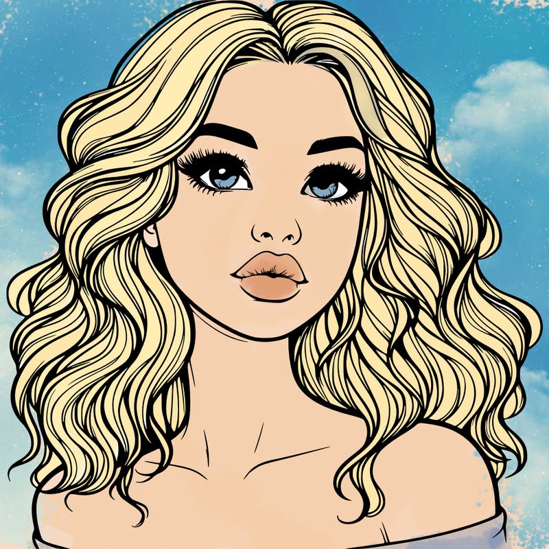 realistic girl with wavy hair and lips
