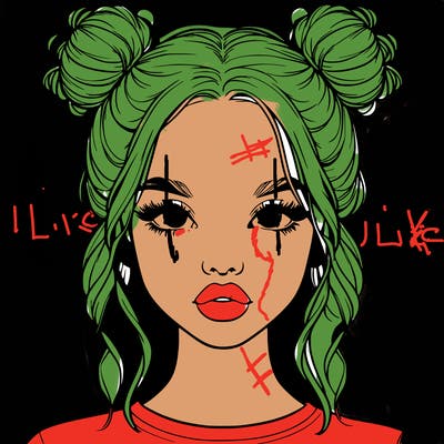 realistic girl with two buns in hair and lips