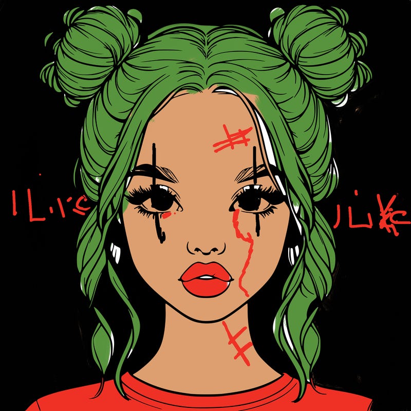 realistic girl with two buns in hair and lips