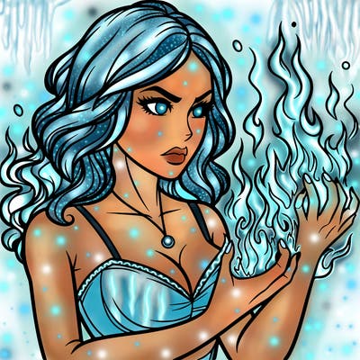 a realistic woman having the power of fire