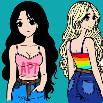 beautiful teenage girl with tank top and jeans