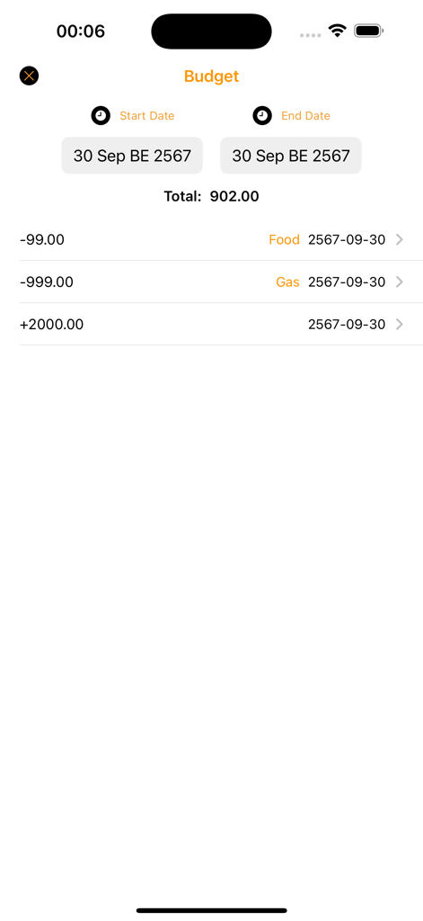 PieBudget - A list of daily income and expenses on the PieBudget app budget screen.