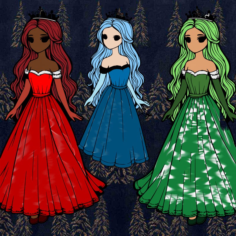 realistic girl in long flowy dress and crown