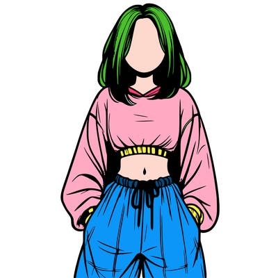 realistic girl faceless with baggy pants and a crop top