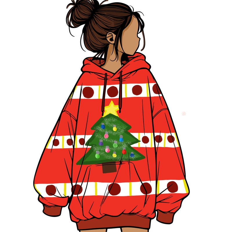 realistic girl with a oversized sweatshirt on and a bun