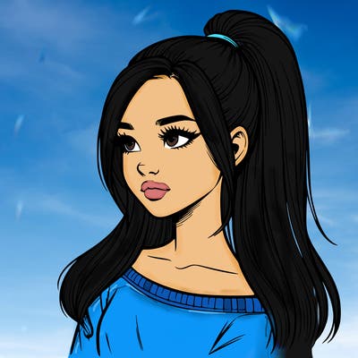 realistic girl with a high ponytail