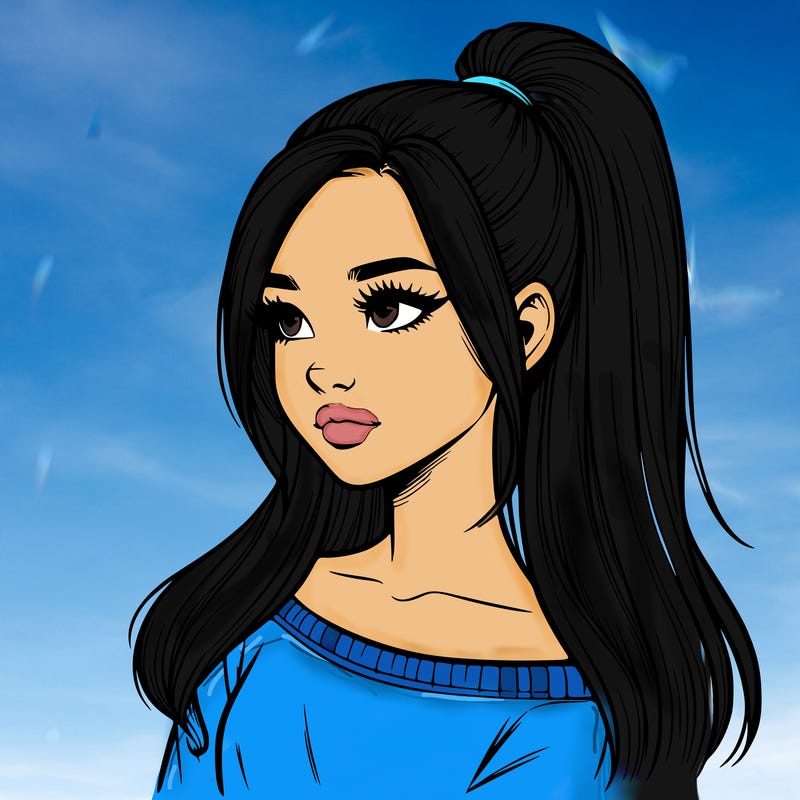 realistic girl with a high ponytail