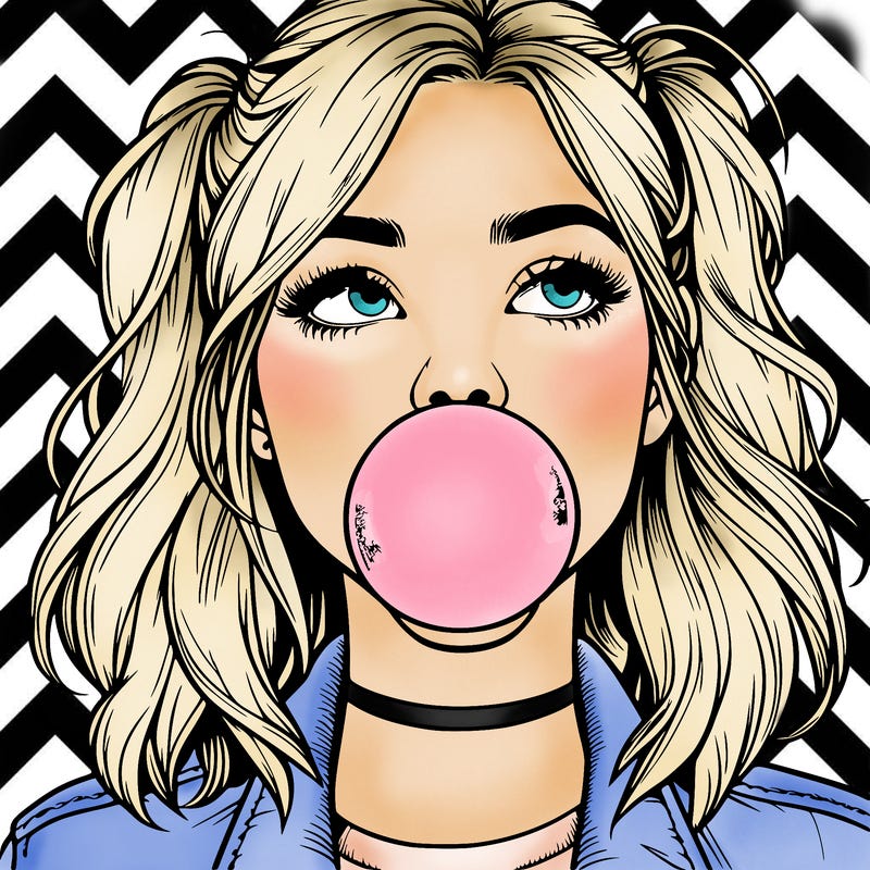 realististic girl blowing bubble -gum