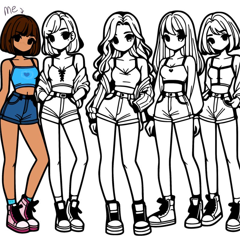 a group of girls wearing crop tops and shorts