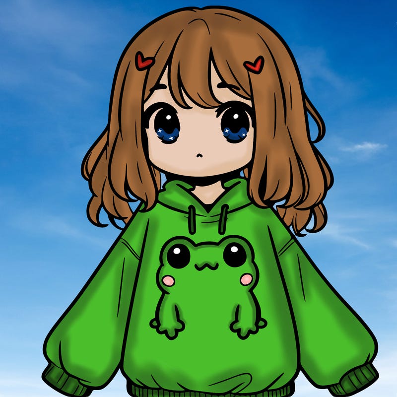 girl wearing frogging sweatshirt