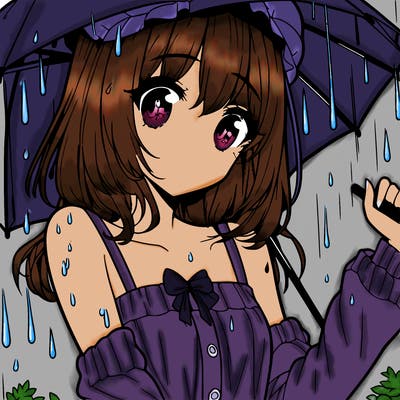 pretty anime girl in the rain